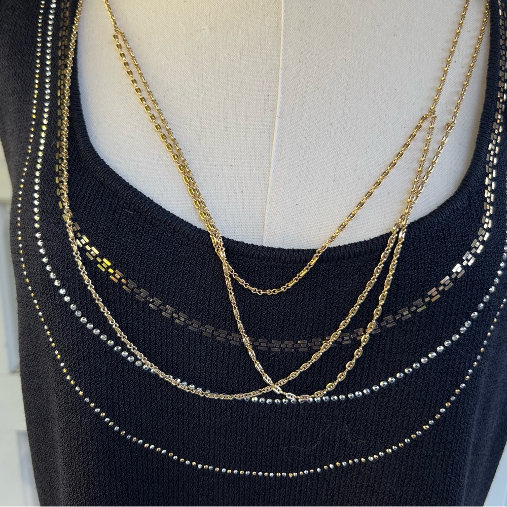 St. John Black Santana Knit Jeweled Chain Pin Sleeveless Mid-length Size 14 - Picture 2 of 7